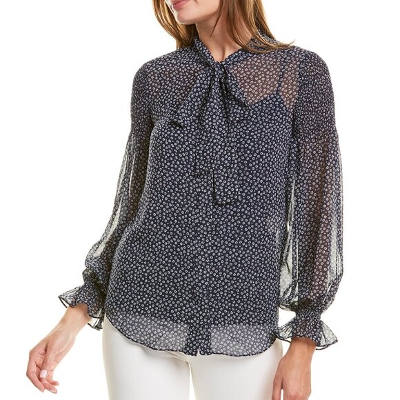 NWT Diane von Furstenberg DVF Tie-Neck Shirt Blouse - Work to Weekend Chic Style - Picture 1 of 9